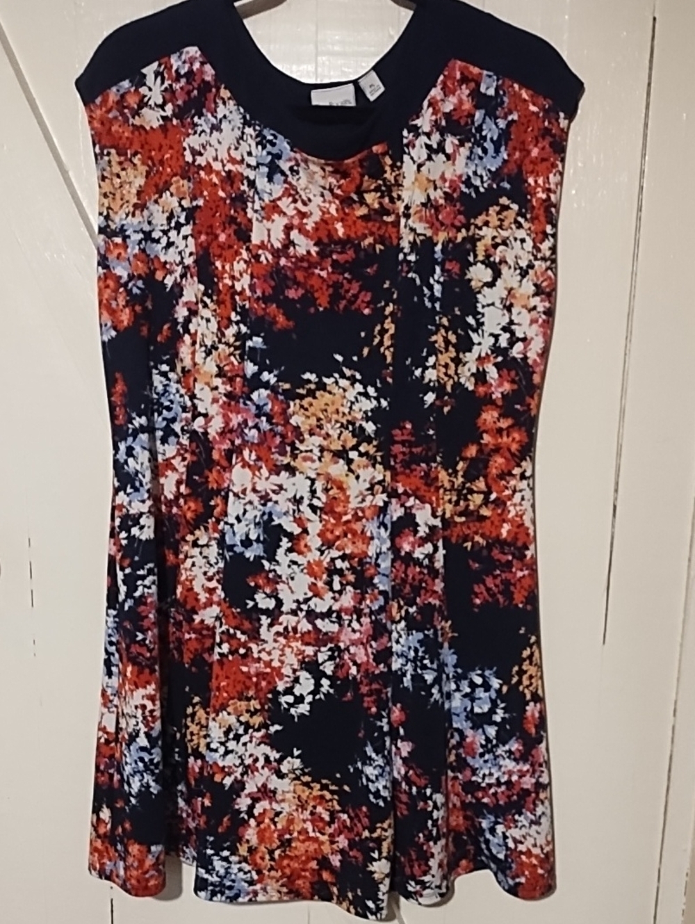 Kim Rogers Floral Print Navy Women's Sleeveless Dress EUC Large Petite.